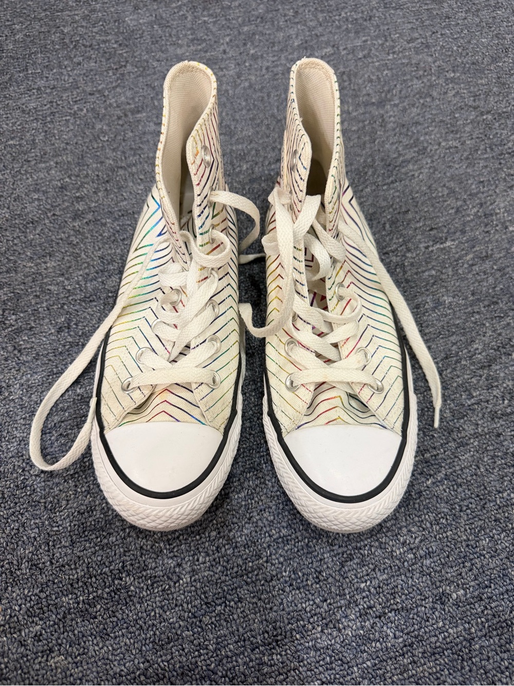Converse Cream High-Top Sneakers with Multicolor Chevron Lines